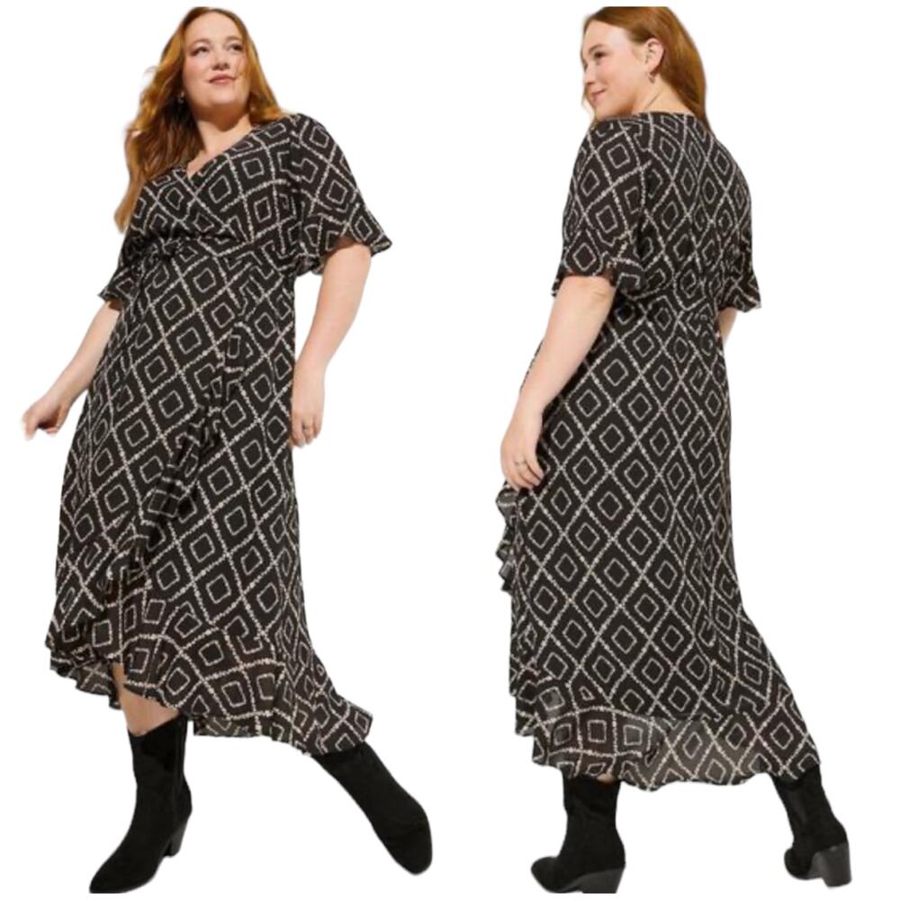 Torrid NWT Maxi Georgette Surplice Hi-Low Dress Size 2X Flutter Sleeve Pockets